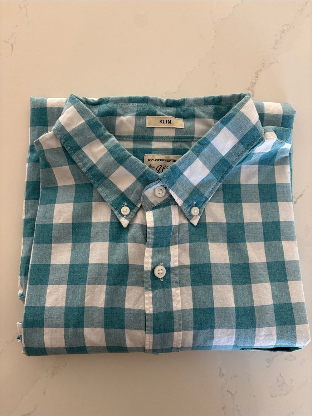 J. Crew Teal and White Gingham Button-Down Shirt Slim Fit Size XL